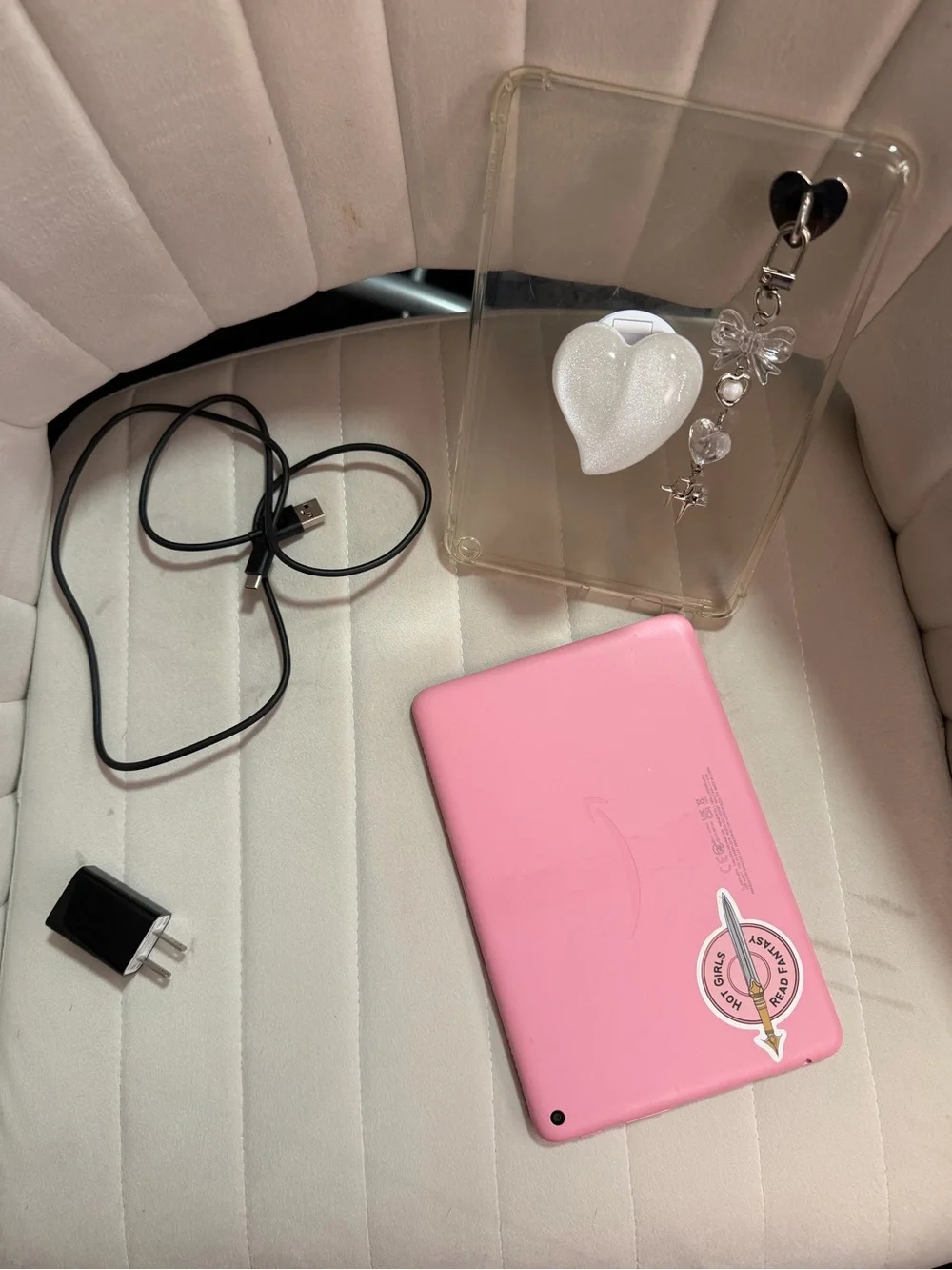 Amazon Pink kindle Fire 8 Tablet with Charger and Clear Protective Case